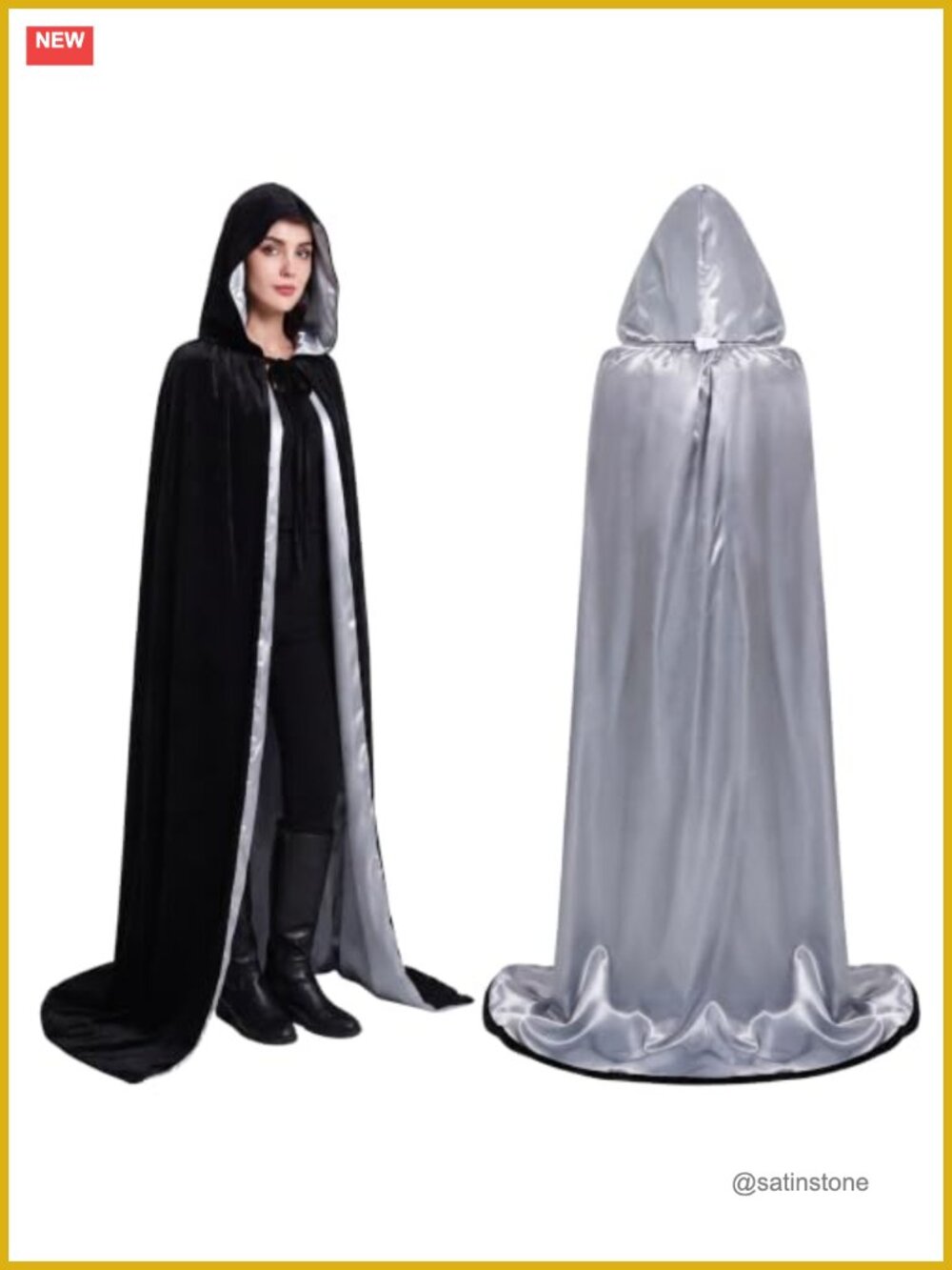Velvet Satin Hooded Cloak Cape Robe Gothic Costume